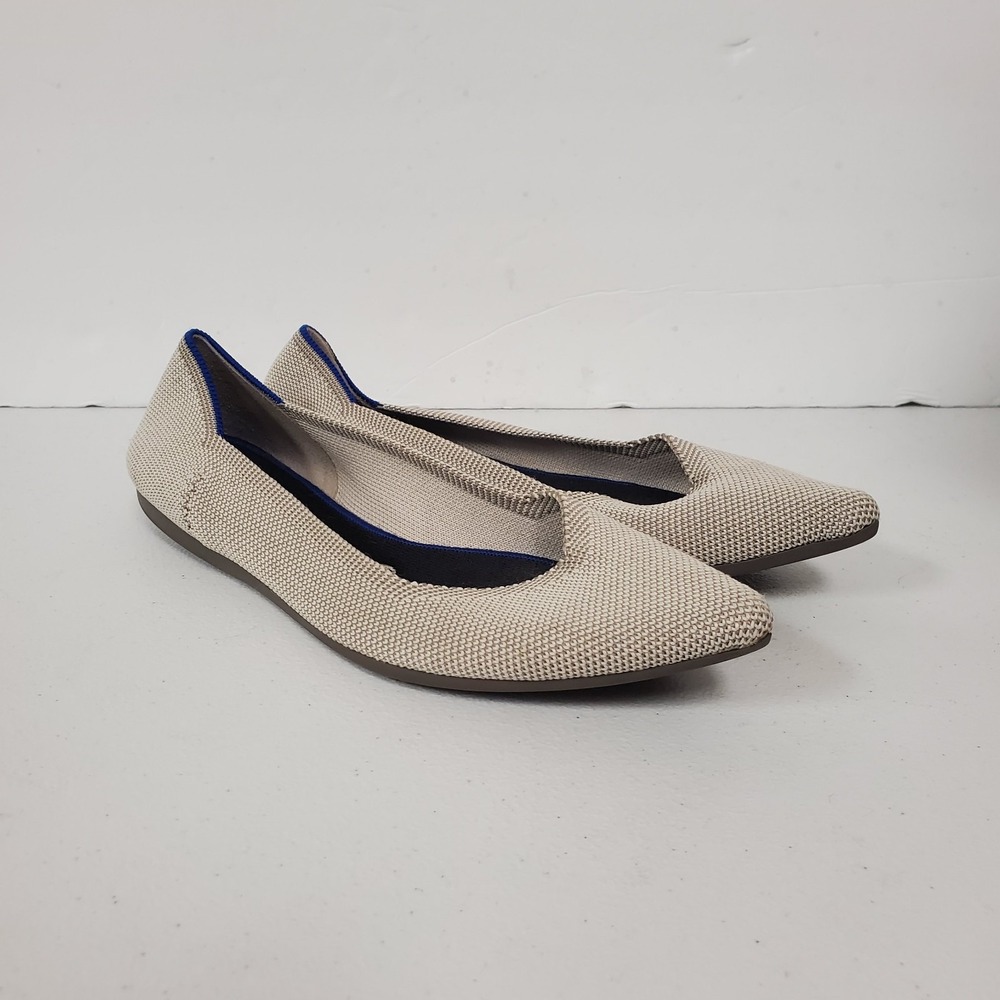 Rothy Womens Pointed Toe Knit Slip On Flats Size 8 Ivory Office Business Career